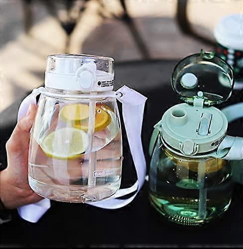 Söta vattenflaskor med sugrör, 1300 ml plastvattenflaskor med axelrem, lämpliga för vuxna, vit