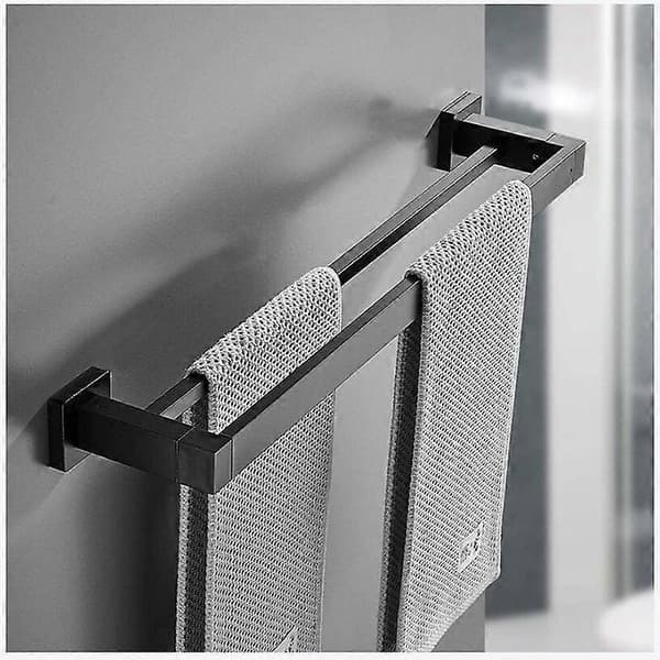 50CM Mat Sort Håndklæde Dobbelt Stang Håndklædeholder Rustfrit Stål Vægmontering 2 Stænger Badeværelseshylde Badeværelsestilbehør