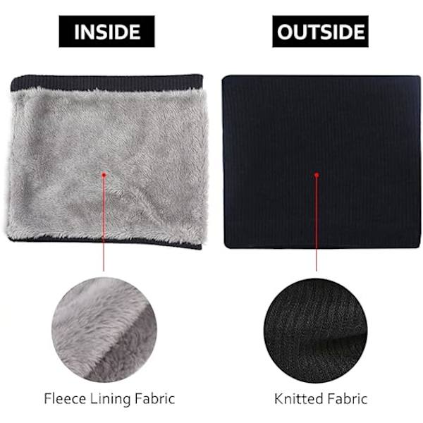 Snoodit miehille ja naisille Fleece-kauluri Unisex Paksu neulottu ympyrähuivi Talvinen lämmin kaulasuoja Kasvonsuoja - Pyöräily Juoksu Black