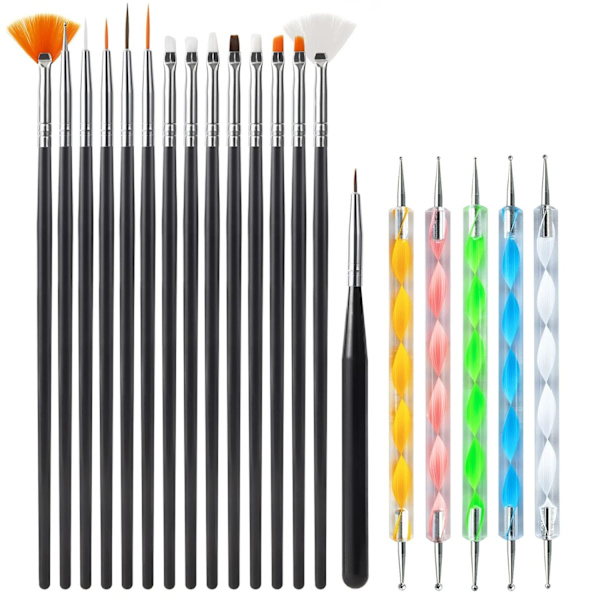 Nagelkonstborste Set, Nagelkonstverktyg Set, Nagelprickverktyg, Nageldammborste, Randiga Nagelkonstborste för Linjer, Nagelritpenna för Nageldesign