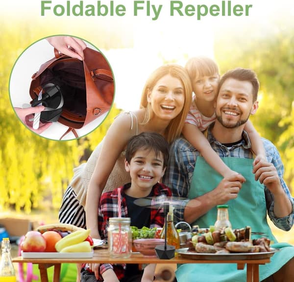 Elektrisk flueafvisende ventilator, 2-pak, med bløde vinger, velegnet til restauranter, picnics, grill og camping