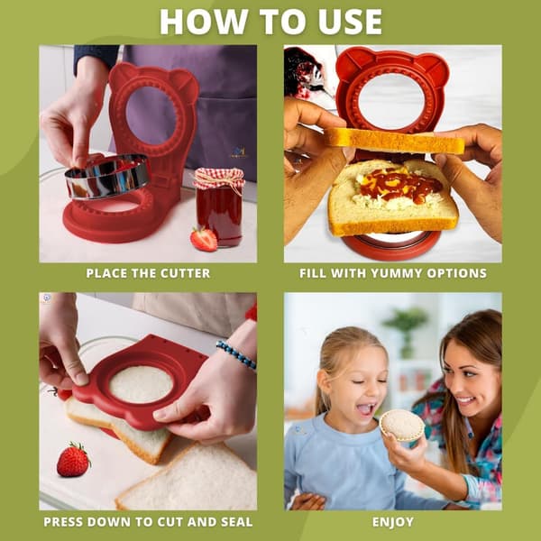 Sandwichkutter og Forsegler Uncrustables Maker Skorpefri Brødkutter Sandwich Decruster For Barn Tilbake til Skolen Bento Boks Tilbehør red
