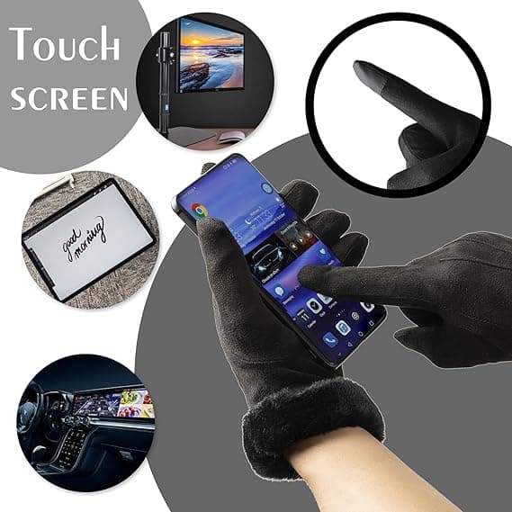 Vintervarma Touchscreen-Vantar för Kvinnor - Fleecefodrade, Termiska Mockavantar med Päls, Hel Finger, för Kvinnor och Flickor