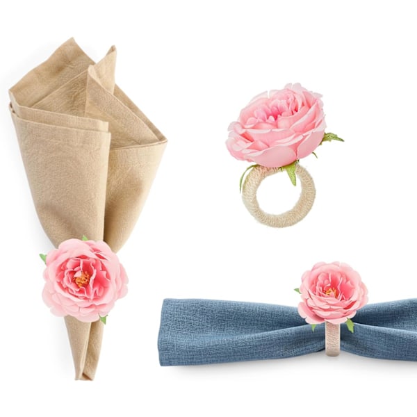 Blomster Servettringar Set, 6 Stycken Handgjorda Rosblomster Servettringar, Matbordsdekorationer, Servetspänne