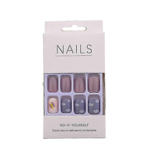 Set med 24 Korta Nagelbitar Söt & Fräsch Stil Falska Akrylnaglar Med Lim