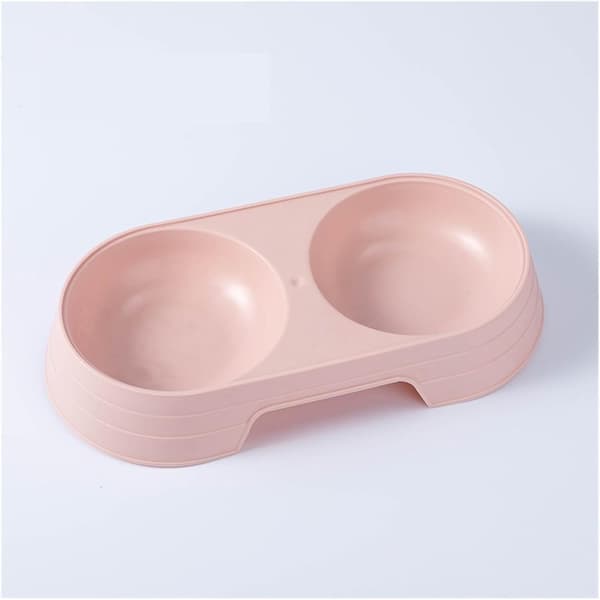 1 Dubbel husdjursskål, 21 x 10 x 4 cm, plast, rosa