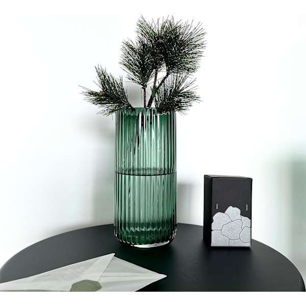 Premium Tjock Grön Glasvas - Ribbad Glasblomvas för Heminredning, Dekorativa Vaser för Blommor för Modern Lansstil Large