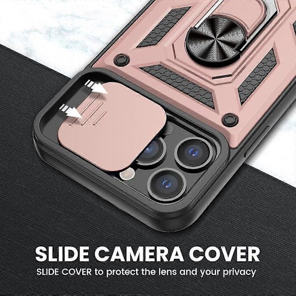 Yhteensopiva iPhone 13 Pro Max 6,7 tuuman 2021 -kotelo, jalustakotelo liukuvalla kameran suojuksella, sisäänrakennettu 360 kääntyvä rengaspidike magneettikotelo, punainen