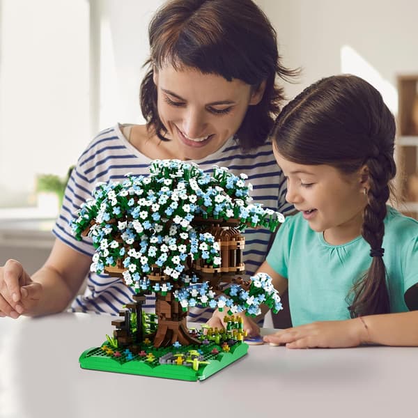 Körsbärsblomsträd Hus Byggklossar Set, 2000+ PCS Konstgjord Bonsai Träd Kit (Grönt Trädhus)