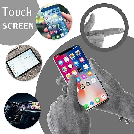 Vintervarma Touchscreen-Vantar för Kvinnor - Fleecefodrade Touchscreen-Vantar i Mocka, Pälsfodrade Helfingersvantar för Kvinnor och Flickor grey