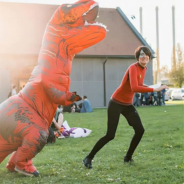 Uppblåsbar T-REX-dräkt för vuxna, rolig Halloween-dinosauriedräkt, fest cosplay maskerad jumpsuit, röd