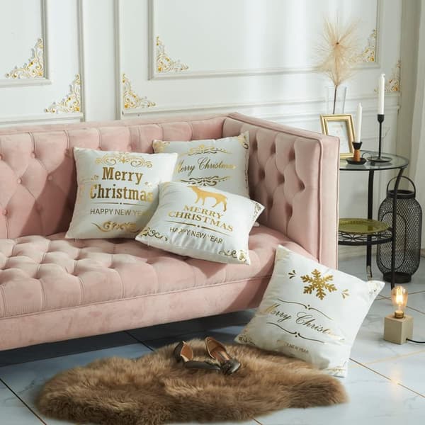 Jul Kuddar 4-pack, Vit Guld Jul Kuddfodral Soffa Säng Kuddfodral Jul Heminredning 45x45cm (Vit Guld)