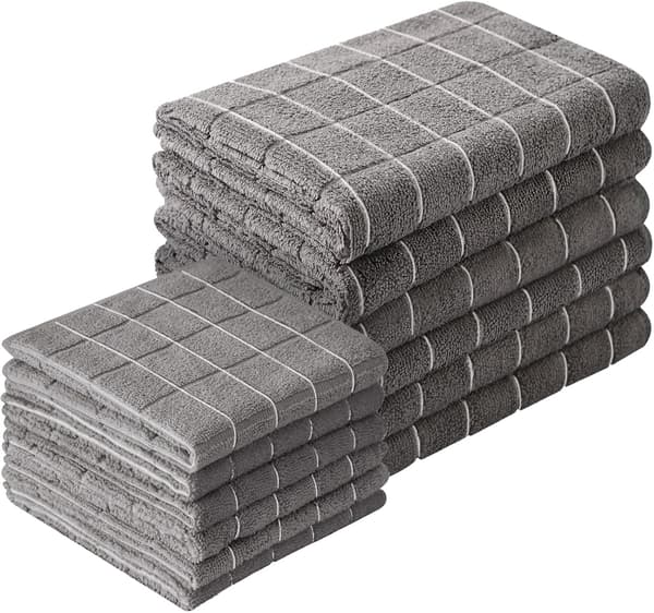45*65/30*30cm Köksdukar och Disktrasor Set, Set med 12 Stora Mikrofiber Diskhanddukar, Disktrasor för Matlagning och Bakning, Grå