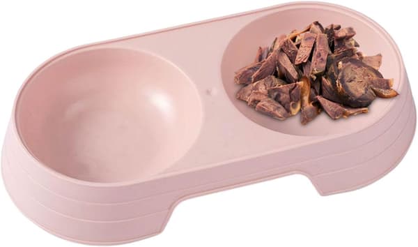 1 Dobbelt kæledyrsskål, 21 x 10 x 4 cm, plastik, pink