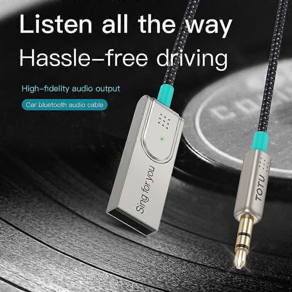 TOTU AD-10 1,7 m Bil AUX 3,5 mm Bluetooth 5.0 Trådløs Adapter Lydkabel