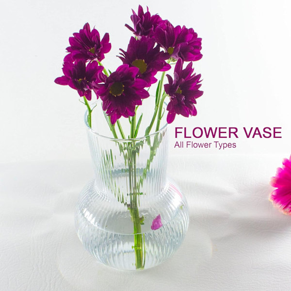 Vas, Vas för blommor, Ribbad Glasvas, 17 cm | 6,6 tum Blomvas, Ledoir, Vas för Blommor, Rosor, Knopp, Pion eller Tulpan