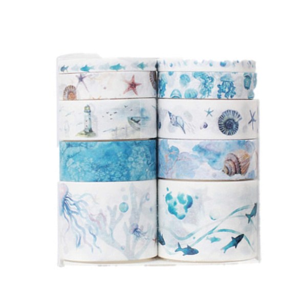 10 Rullar Washi Tejp Havstema Tejp Havstema Tejp för Scrapbooking DIY Konst Hantverk Bullet Journals Presentinslagning
