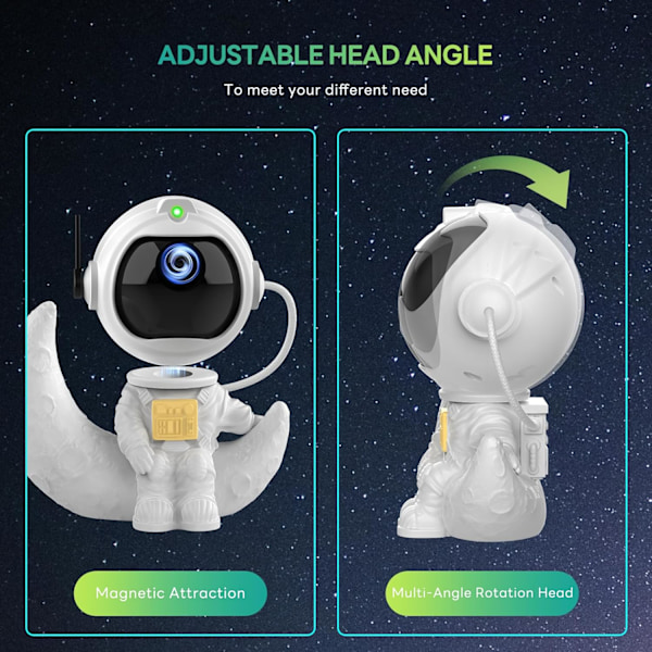 Astronaut Galaxy Projektor, Astronaut Projektor, Stjerneprojektor med Timer og Fjernkontroll, USB-drevet Rommann Lysprojektor