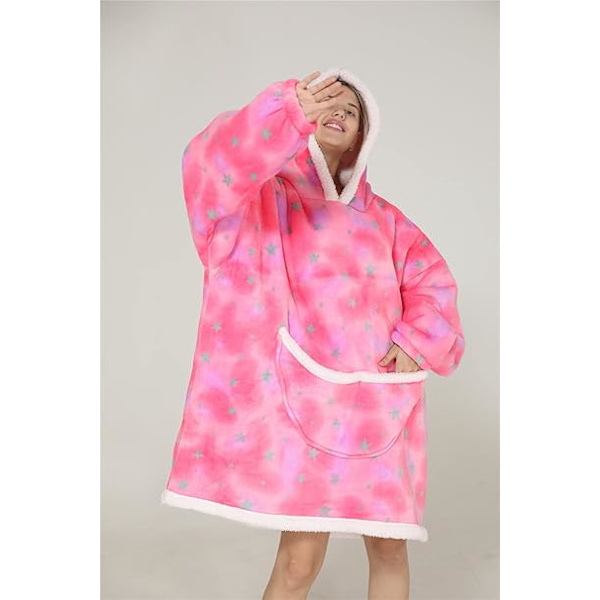 Oversized Blanket Hoodie, Sherpa Fleece Bærbar Blanket Hoodie, Blød og Varm Hættetrøje Voksne med Kæmpe Lomme
