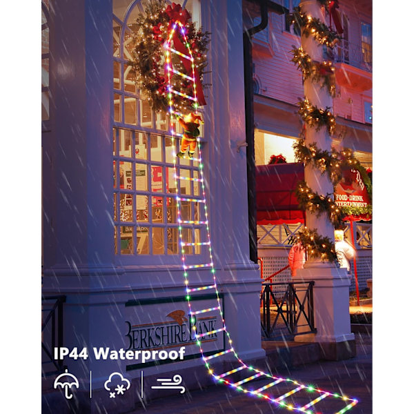 3M Julelysstige med Julemand - 338 LED Julelys, 8 Tilstande, Timer-hukommelsesfunktion, Strømforsynet (Multifarvet)