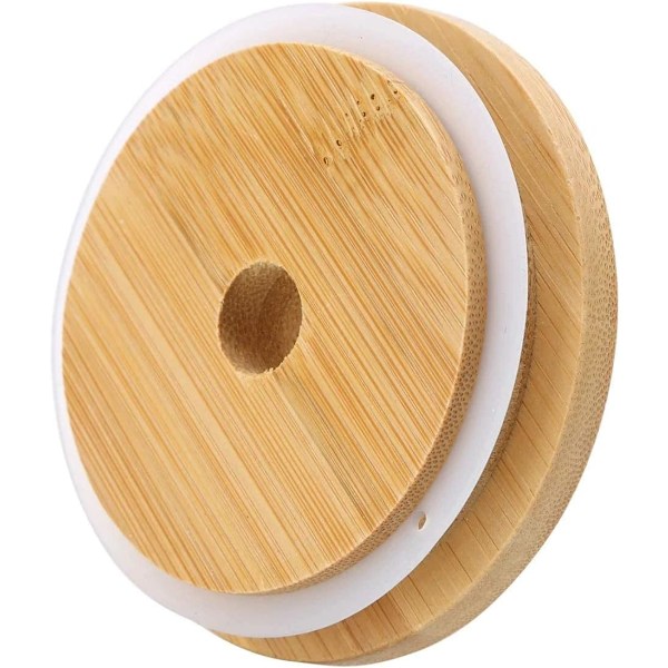 4-pack 86 mm bred öppning Bambu Mason Jar Lock med Sugrörshål Återanvändbara Bambulock Läcksäkra Glas Konserverings Dricksförvaringsburkar Lock