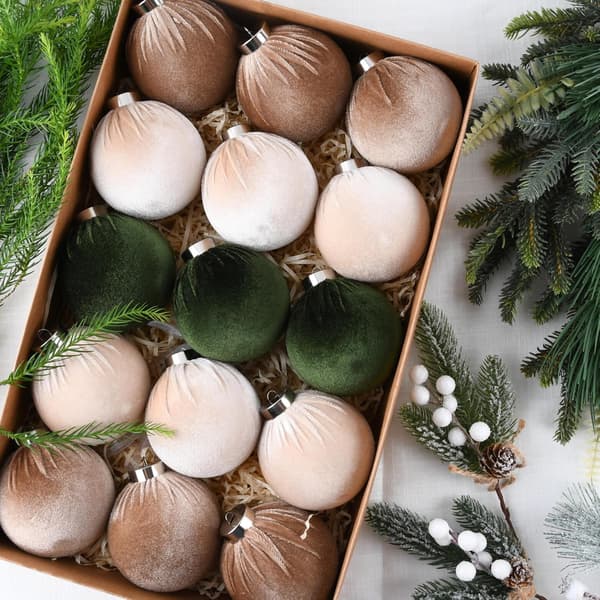Julkulor i Sammet, 15-pack, Oslåbara Julgransprydnader, Flera Färger Set 1