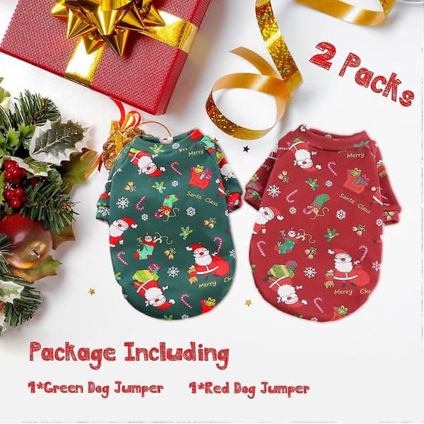 2-pack Hund Jultröja - Tröja Katt Julkläder Outfit Kläder (S/M)