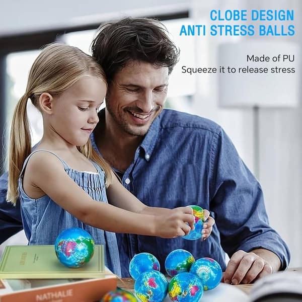 10 anti-stress bolde, 5 cm, mini globus, stressbold globus til børn og voksne