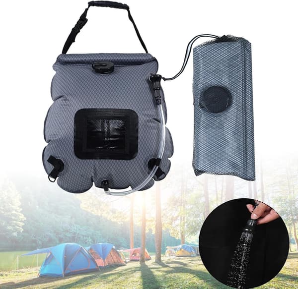 Camping solardusj, 20L bærbar og sammenleggbar dusjpose med dusjhode, ideell for camping, rutete mønster