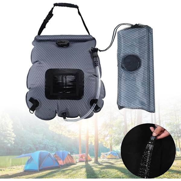 Camping solbruser, 20L bærbar og foldbar bruserpose med brusehoved, ideel til camping, ternet mønster