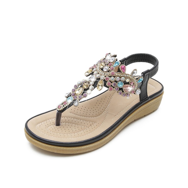 Sommar ny stil bohemisk sandal mode strass platta sandaler för kvinnor pink 37