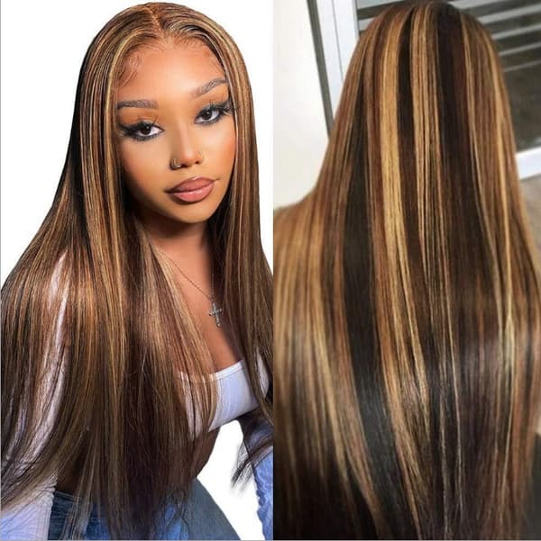 Highlights Ombre Blond Parykk for Kvinner Syntetisk Lang Rett Hår