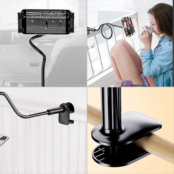 Gooseneck Telefonhållare, Vikbar Tablet- och Smartphonehållare - 360° Flexibel Arm, Total Längd 75cm