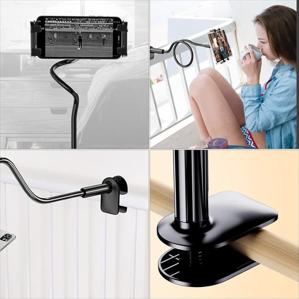 Svanehals Telefonholder, Foldbar Tablet- og Smartphoneholder - 360° Fleksibel Arm, Total Længde 75cm