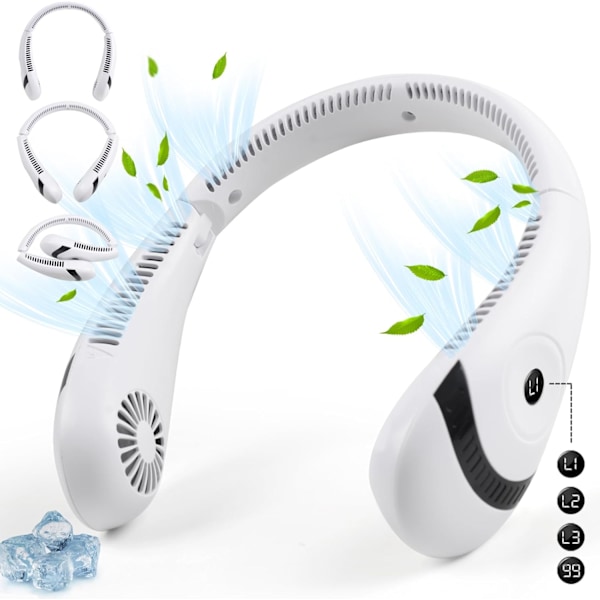 Bærbar halsventilator, 5000mAh 3 hastighedsjusteringer 360° køling USB bærbar ventilator Foldbar bladløs genopladelig halsventilator