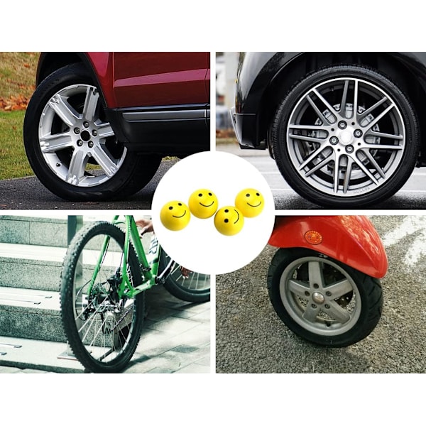 Gule Smiley Dekk Felg Ventilhetter Støvhetter (4-pakning) Universal for Biler, SUV-er, Sykler, Motorsykler, Lastebiler
