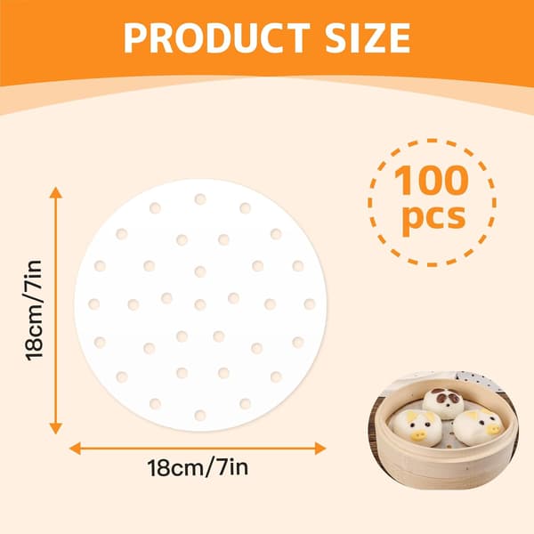 100 ark perforerede bambusdamperforinger, papir til Dim Sum, 18 cm