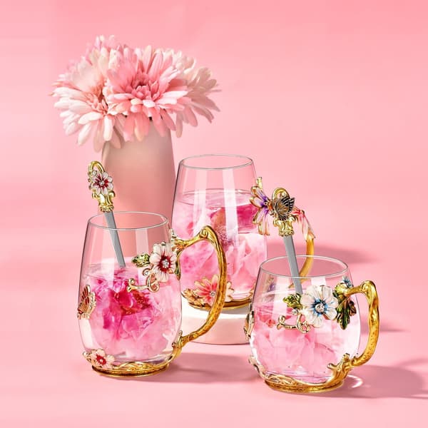 Kop Glas Blomsterglas Te&Kaffe Kop med Ske, Låg 400ml