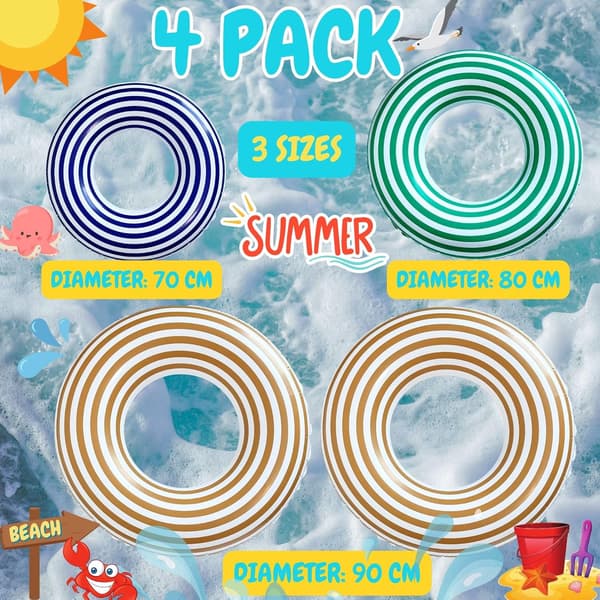 Uppblåsbara poolflottar, uppblåsbara poolleksaker, 4 st simringar för barn och vuxna (70 cm, 80 cm, 90 cmX2), simflotte
