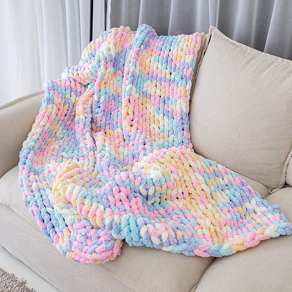 500g (250gx2) Chunky Garnboll ca 54m Chenille Chunky Pälsgarn Mjuk Ull Chunky Garn Mjuk Stickgarn för Virkade Filtar Halsdukar Hattar marshmallow