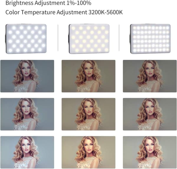 LED Videolys, 3200-5600K 3 Lystilstande og Lysstyrke 10 Niveauer Dæmpbar