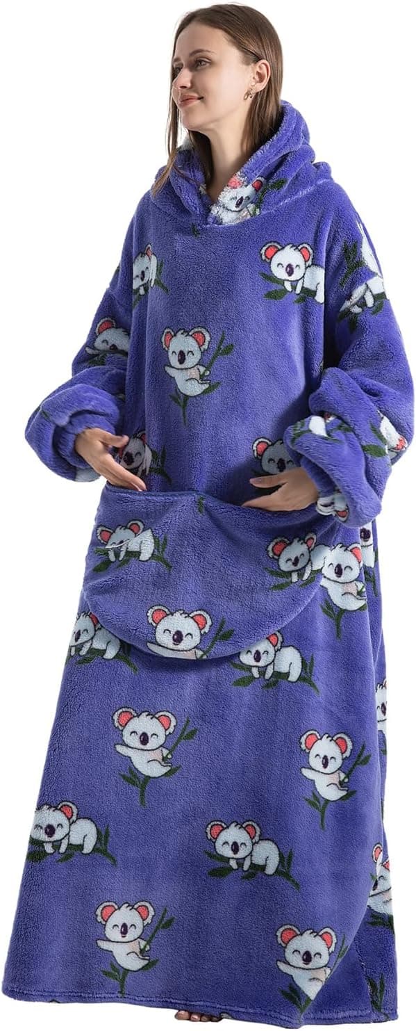 Oversized Hoodie Teppe for Kvinner Voksne Oversized Brukbar Hettegenser Pullover, Varm Koselig Genser med Stor Lomme