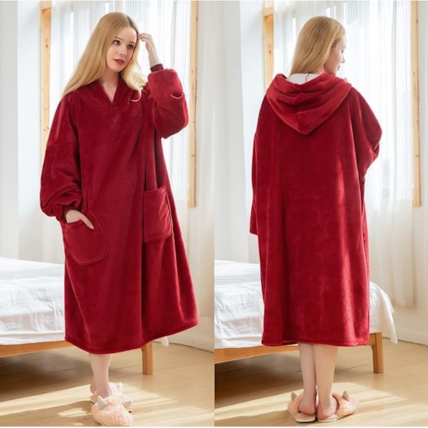 Oversized Hoodie Tæppe til Kvinder Ultra Blødt Behageligt Bærbart Hætte Giant Sweatshirt One Size TV-Tæppe Frontlommer