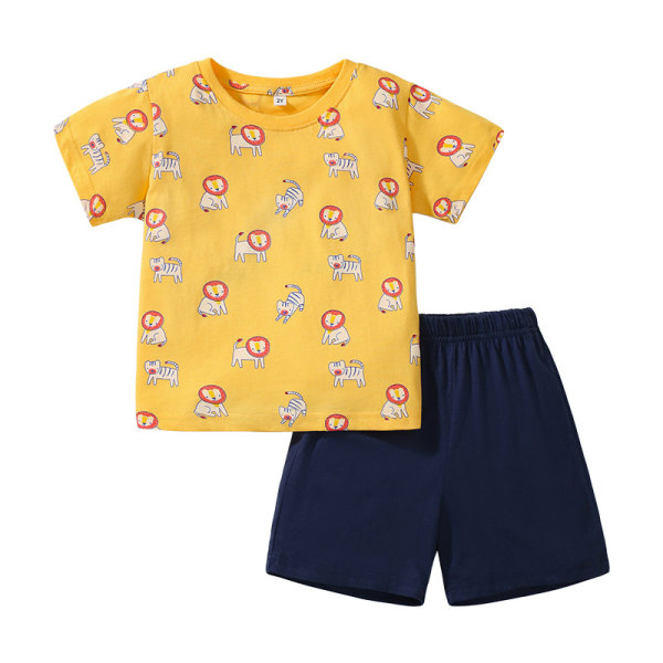 Barnkläder sommar ny stil stickad bomull kortärmad print kortärmad kostym för barn 20001 2Y(90CM)
