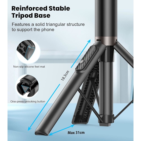 67\" Selfie Stick Tripod, 360° Roterende Mobiltelefon Tripod Stativ, Uttrekkbar Alt-i-1 Aluminium Tripod med Trådløs Fjernkontroll