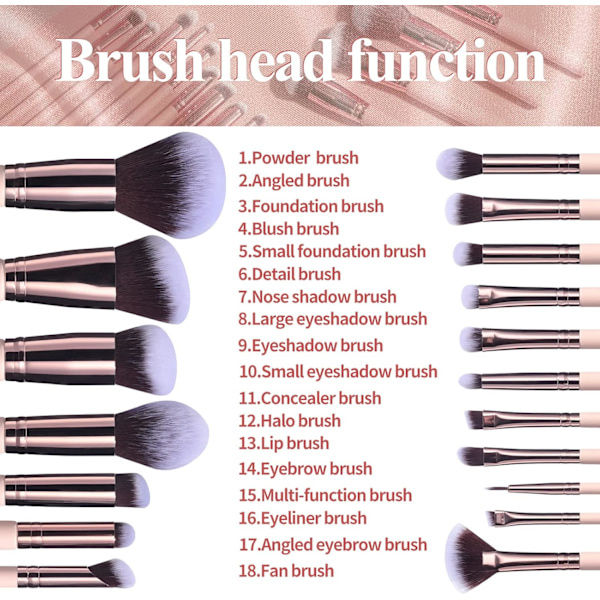 Makeup børster Premium Syntetisk Foundation Puder Concealere Øjenskygger 18 stk. børstesæt med 5 svampe & Holder Svampeetui