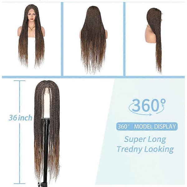 Box Braid Peruk för Kvinnor Knutfri Flätad Peruk Spets Frontal Peruk
