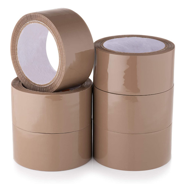 Paketband Allmänt Förpackningstejp med Lågt Ljud - 48mm x 100m, Förpackningstejp för Flytt (Paket med 6 - Brun)
