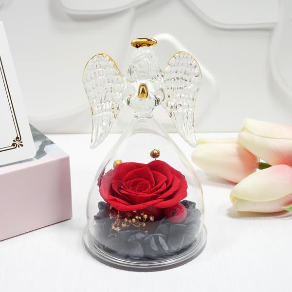 Evig Rose Gave til Kvinner, Glass Engel Figur med Evig Blomst Gave til Mor, Bursdagsgave til Kvinner, Skytsengel
