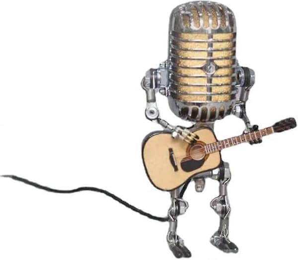 Vintage Mikrofon Robot Bordslampa Robot Skrivbordslampa Med Gitarr, Retro Robot Touch Dimmer